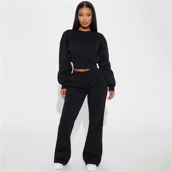 Damen cropped Sweatshirt mit überschnittenen Schultern und breitem Saum Drune