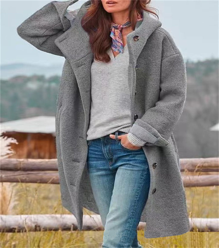 Damen Oversize Teddy-Mantel mit Knopfleiste und großem Revers Drune