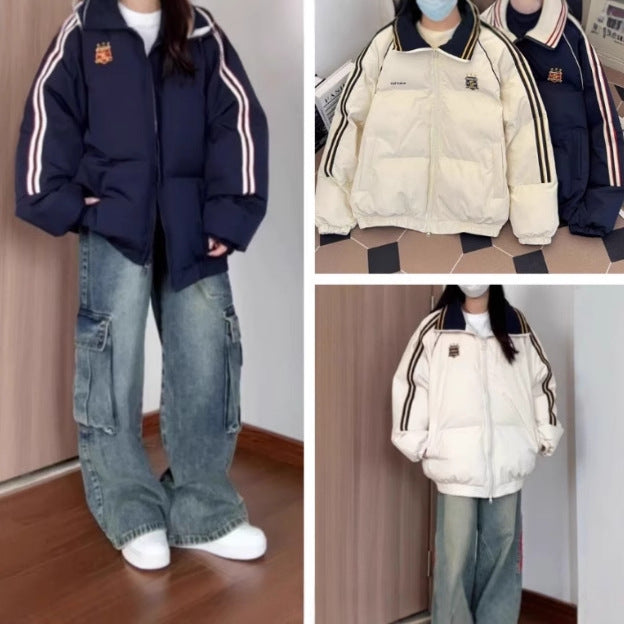 Damen Sportliche Pufferjacke mit kontrastierenden Streifen und hohem Kragen Drune
