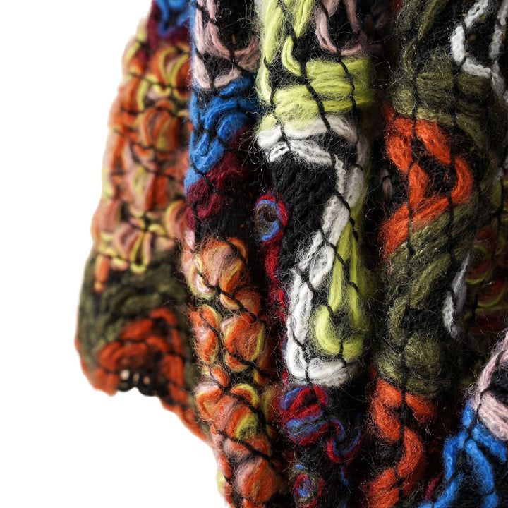 Damen Grobgestrickter Ethno-Ruana-Poncho mit Zickzack‑Jacquard und offenem Fall Drune