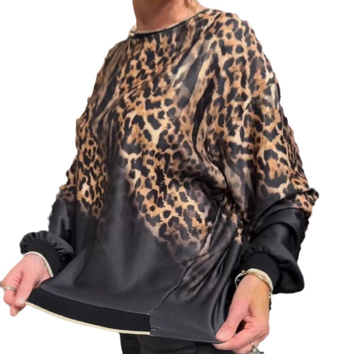 Damen nan seidige Oversize-Bluse mit Animalmuster, Raglanärmeln und elastischem Saum Drune