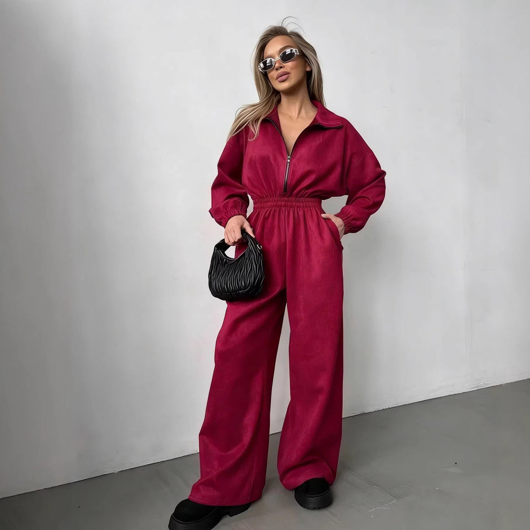 Damen Fleece-Overall mit hohem Kragen und Gummizug Drune