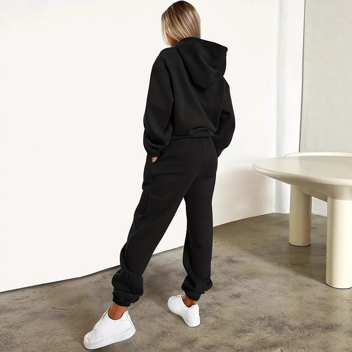 Damen nan Kapuzen-Sweatshirt und Slim-Jogginghose Lounge-Set mit Kängurutasche, gerippten Bündchen und figurbetonter Passform Drune
