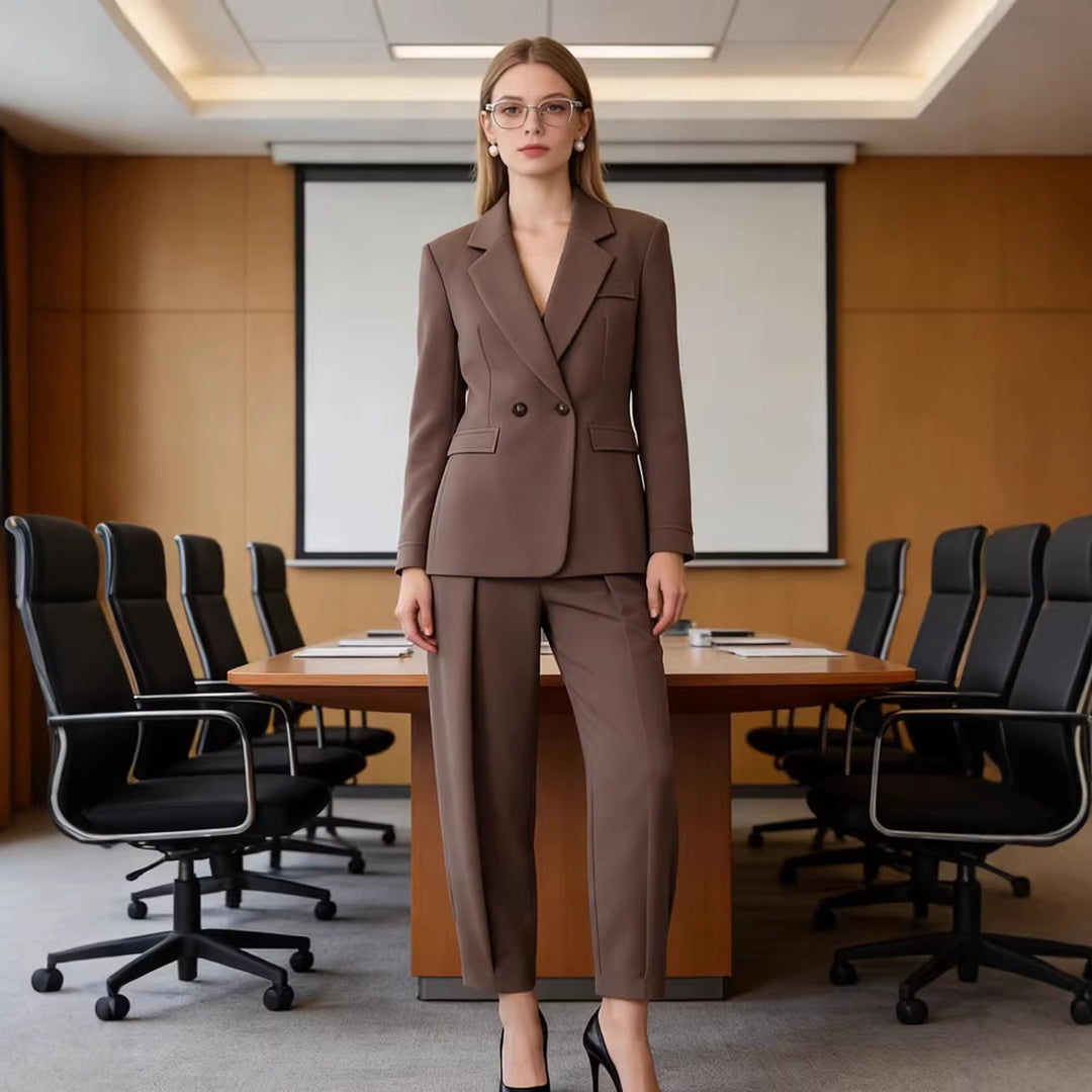 Damen Tailliertes zweiteiliges Blazer- und Bundfaltenhose-Set Drune