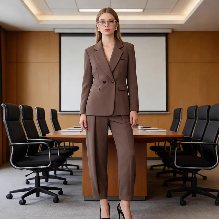 Damen Tailliertes zweiteiliges Blazer- und Bundfaltenhose-Set Drune