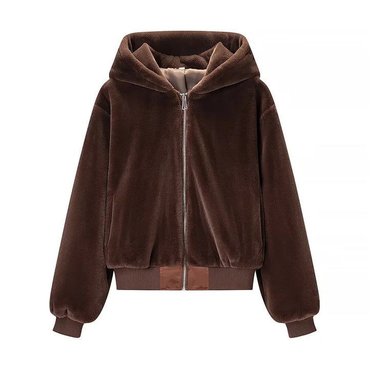 Damen nan wattierte Kapuzenjacke mit kuscheligem Teddyfutter, Reißverschluss und breitem Rippbund Drune