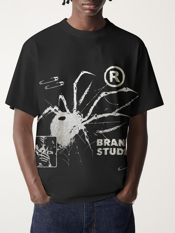 Herren Oversized T-Shirt mit großflächigem Vintage-Blumenprint und Rücken-Slogan Drune