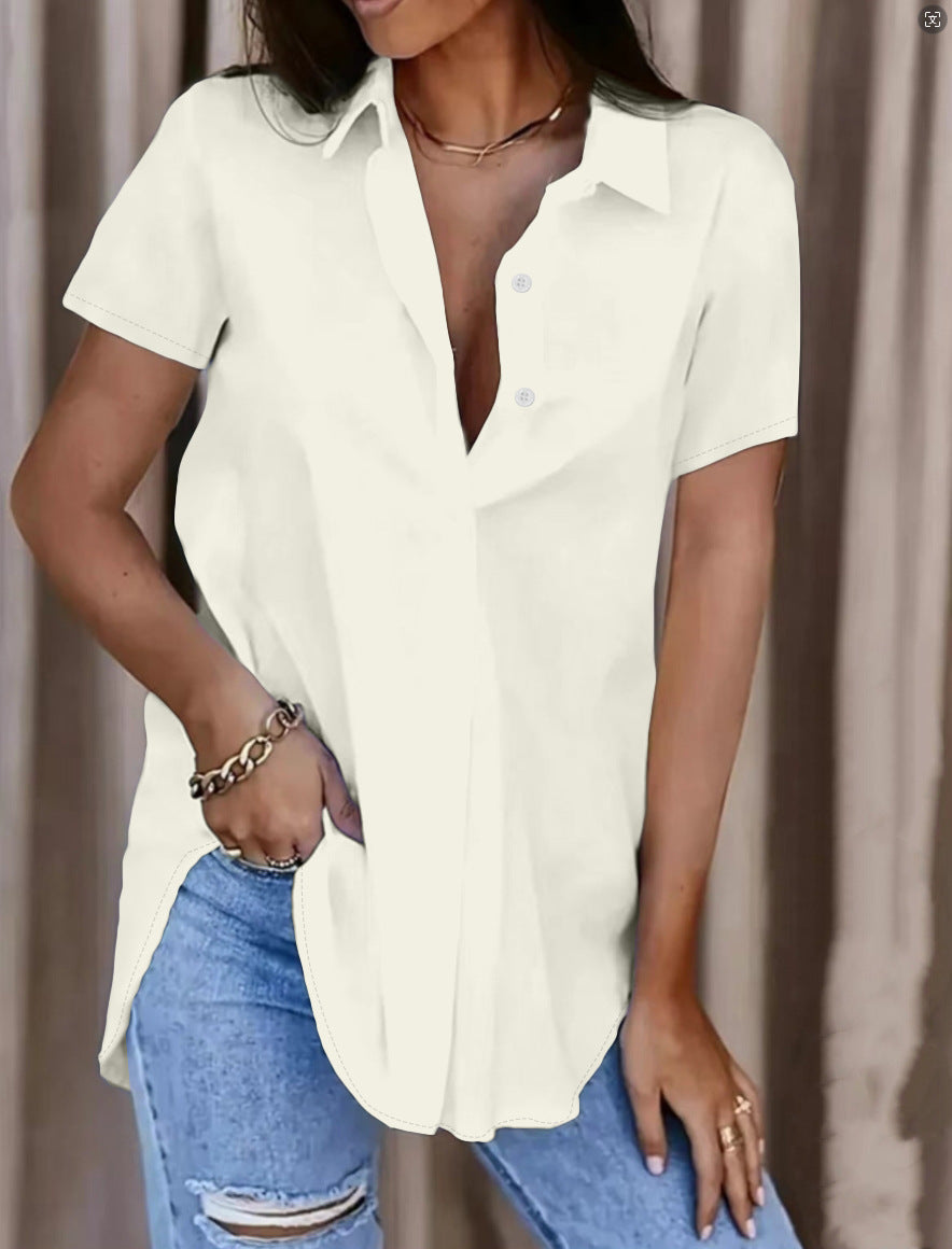 Damen Oversized Hemdbluse aus leichtem Baumwollmix mit modischem V-Ausschnitt Drune