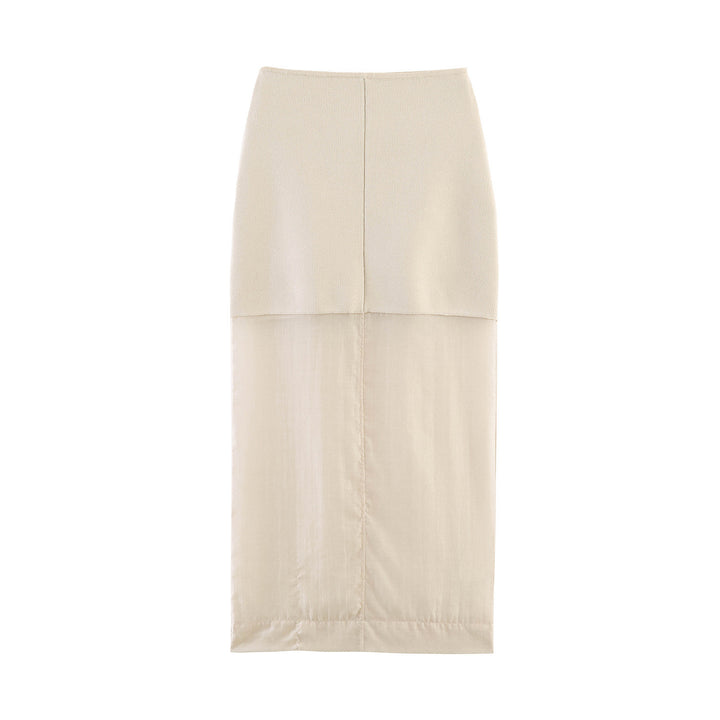 Damen Langer High‑Waist Maxirock mit semitransparentem Unterrock und feinem Strickbund Drune