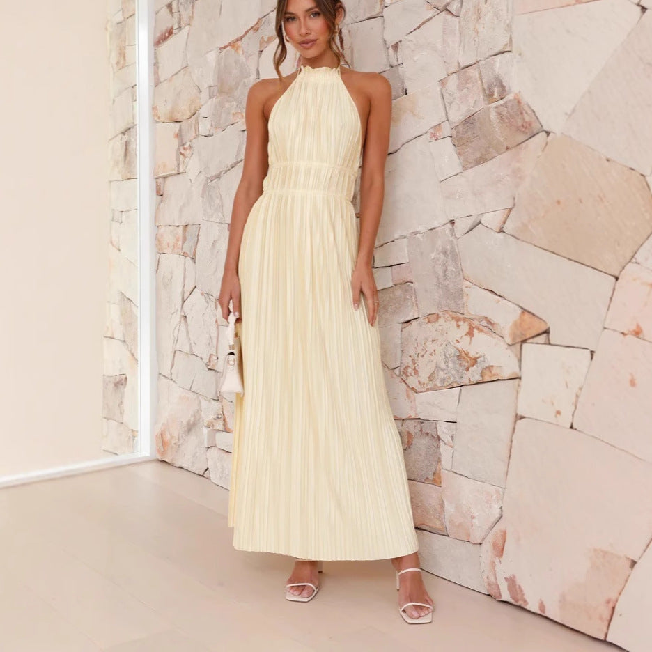 Damen Hochwertiges Plisseekleid mit Häkelkragen und Taillengürtel Drune