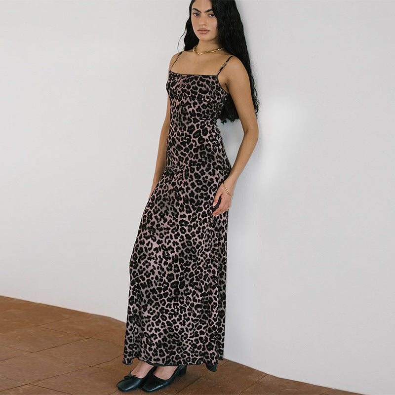 Damen Maxikleid mit elegantem Animal-Print und schmalen Trägern Drune