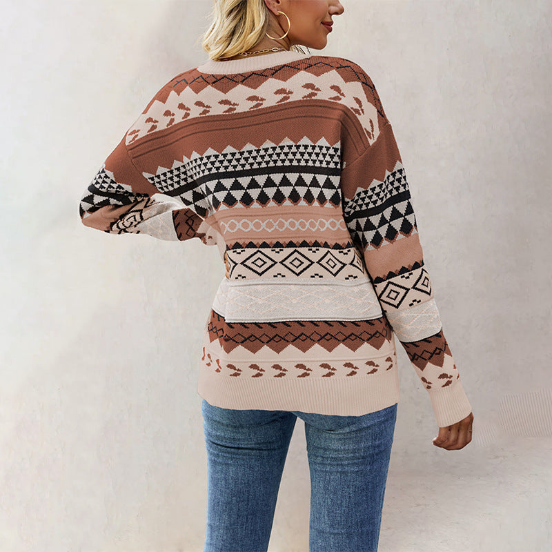 Damen Strickpullover mit geometrischem Muster Drune
