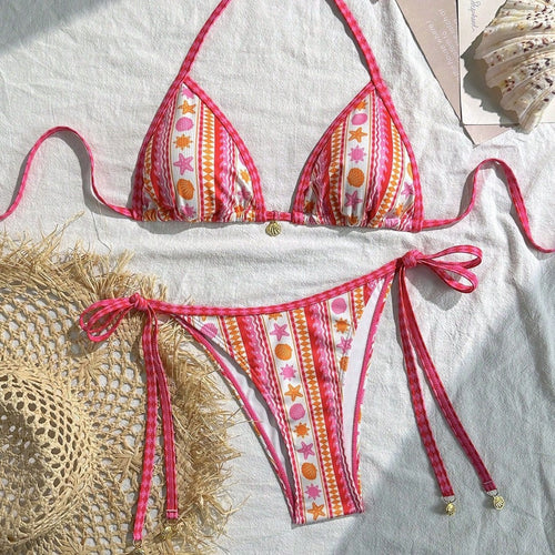 Damen Triangel-Bikini mit buntem Muster Drune