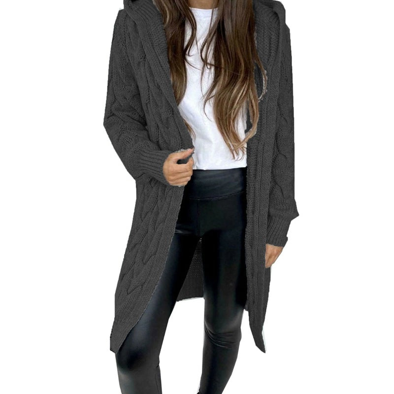 Damen Grobstrickmantel mit Kapuze und Zopfdesign Drune