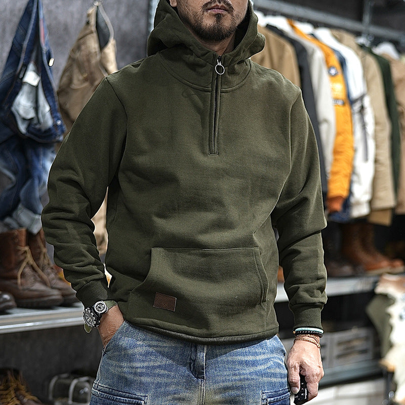 Herren Bequemer Kapuzenpullover mit halbem Reißverschluss Drune