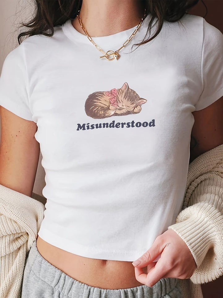Damen Kurzarm T-Shirt mit aufgedrucktem Lippenmotiv Drune
