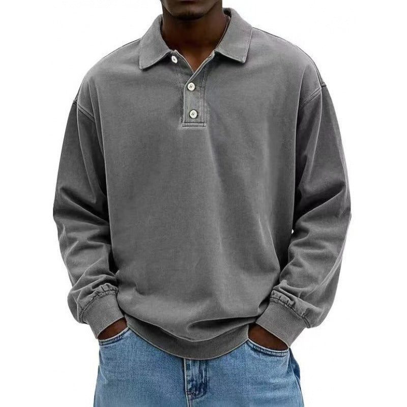 Herren Oversize Langarm Polo aus Baumwollmix Drune