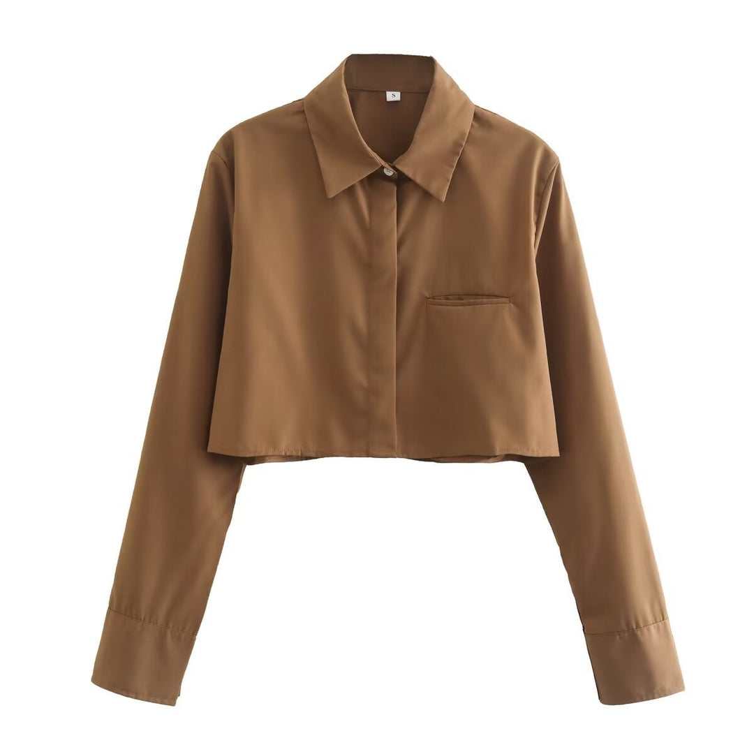 Damen nan kurze Hemdbluse mit klassischem Kragen, verdeckter Knopfleiste und Brusttasche Drune