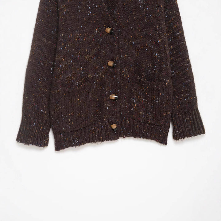 Damen nan grobgestrickte Strickjacke mit Hornknopf‑Front und aufgesetzten Taschen Drune