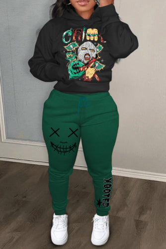 Damen Sportliche Hoodie- und Jogginghose Set mit künstlerischem Grafikdruck Drune