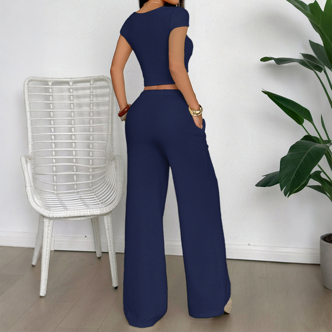 Damen Lässiges Zweiteiliges Set mit cropped Oberteil und weitem Hosen Drune