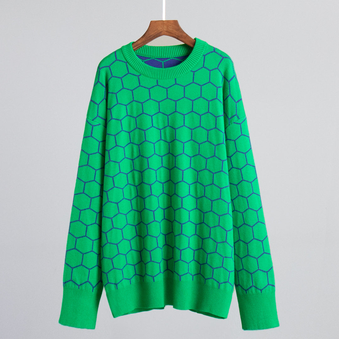 Damen Gemusterter Sweatshirt mit niedlichem Wabenmuster und lockerer Passform Drune