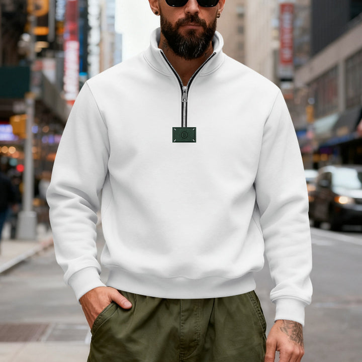 Herren nan hochgeschlossener Quarterzip-Sweatshirt aus schwerem Baumwollfleece mit Stehkragen Drune