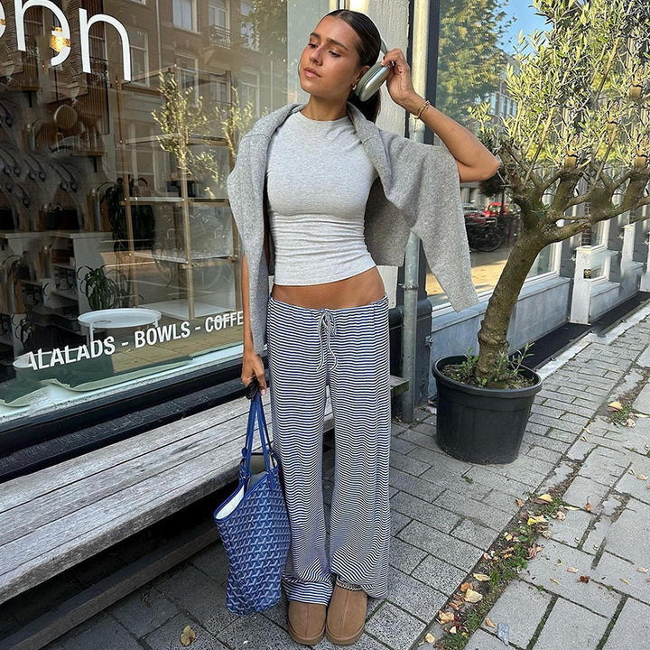 Damen nan leichte Jersey Loungehose mit Tunnelzug und weitem Bein Drune