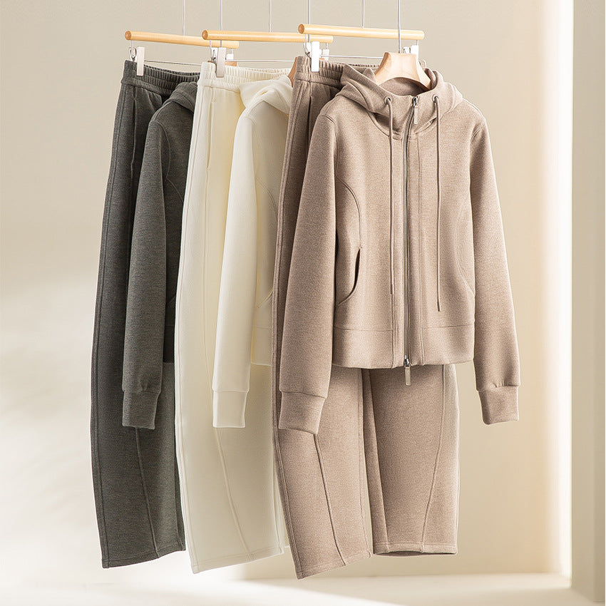 Damen Kurze Kapuzen-Sweatjacke mit Zwei-Wege-Reißverschluss und Kängurutaschen Drune
