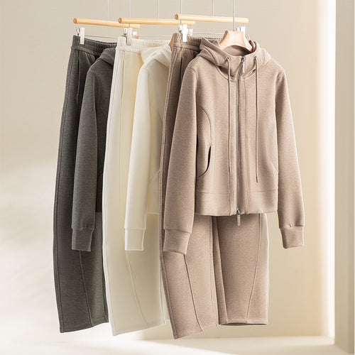 Damen Kurze Kapuzen-Sweatjacke mit Zwei-Wege-Reißverschluss und Kängurutaschen Drune