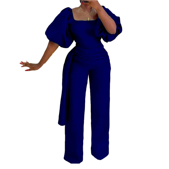 Damen Eleganter Jumpsuit mit voluminösen Puffärmeln und tailliertem Bund Drune