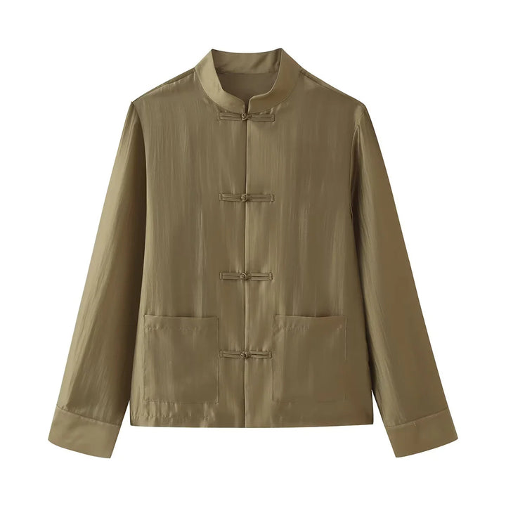 Herren nan leichte Mandarinjacke mit Stehkragen, Knotenverschlüssen und aufgesetzten Taschen Drune