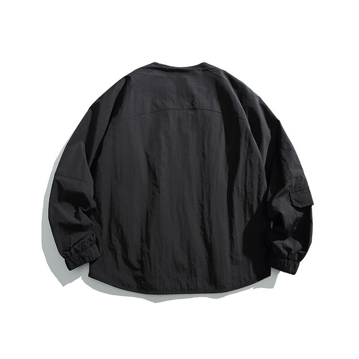 Unisex Leichte Oversize‑Überhemdjacke aus technischem Nylonmix mit V‑Ausschnitt und Reißverschlusstaschen Drune