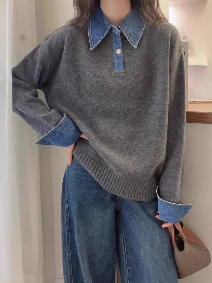 Damen gemütlicher Pullover mit sportlichem Kragen Drune
