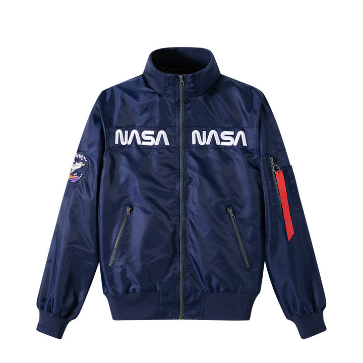 Men's  space-inspired insulated zip-front utility jacket with embroidered chest patches Drune