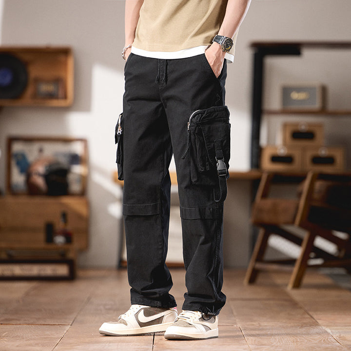 Herren Multifunktionale Cargo‑Hose im Utility‑Style mit großen Klapp‑ und Reißverschlusstaschen, Kordelabschluss und robustem Twill Drune