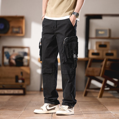 Herren Multifunktionale Cargo‑Hose im Utility‑Style mit großen Klapp‑ und Reißverschlusstaschen, Kordelabschluss und robustem Twill Drune