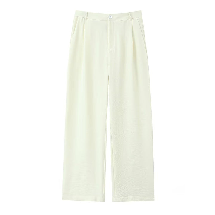 Damen Weite, hochtaillierte Stoffhose mit Bundfalten und Seitentaschen Drune