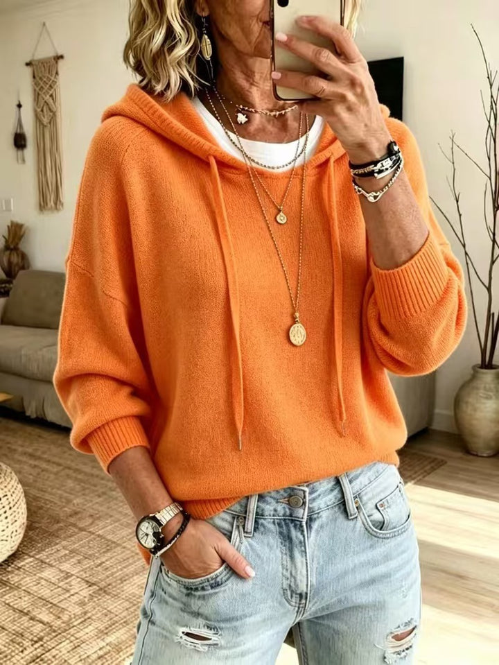 Damen Oversize-Kapuzensweater aus feinem Strick mit gerippten Bündchen Drune