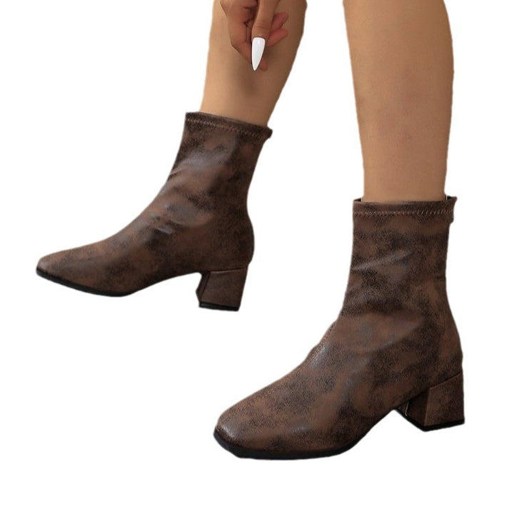 Damen Blockabsatz Stiefeletten aus weichem Wildlederimitat Drune