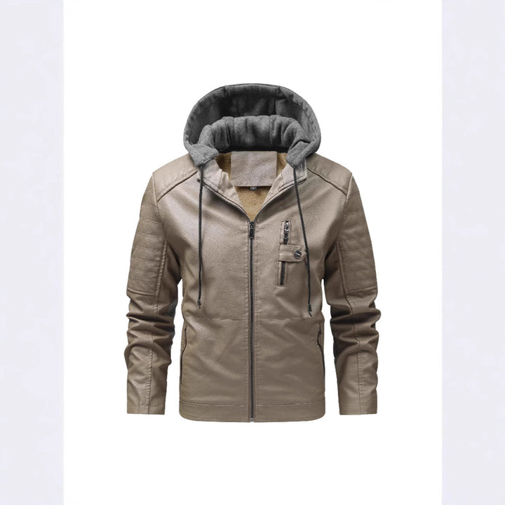 Herren Stilvolle Kunstlederjacke mit Kapuze Drune