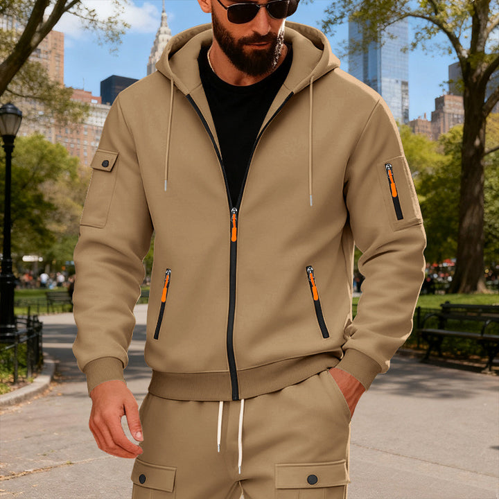 Herren Sportliche Zip-Hoodie mit innovativen Reißverschlusstaschen Drune