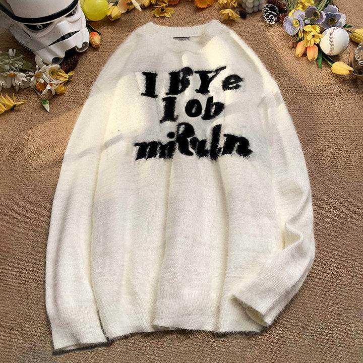Damen Flauschiger Pullover mit kreativem Aufdruck Drune