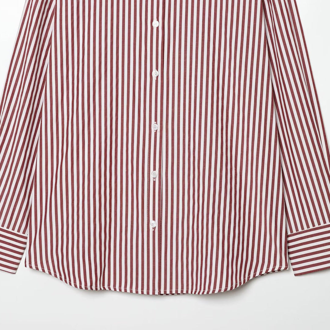 Damen Oversize Streifen‑Hemdbluse mit überschnittener Schulter und verlängertem Saum Drune