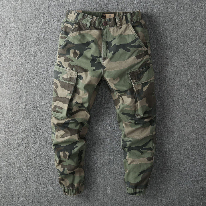 Herren Cargohose im Camouflage-Muster mit elastischen Bündchen und Multifunktionstaschen Drune