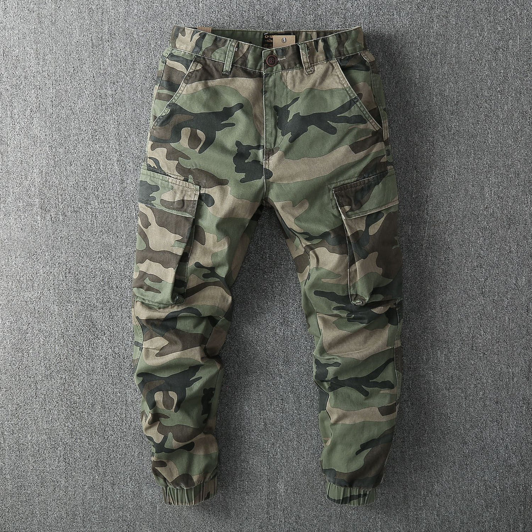 Herren Cargohose im Military-Stil mit elastischen Bündchen und Mehrfachtaschen Drune