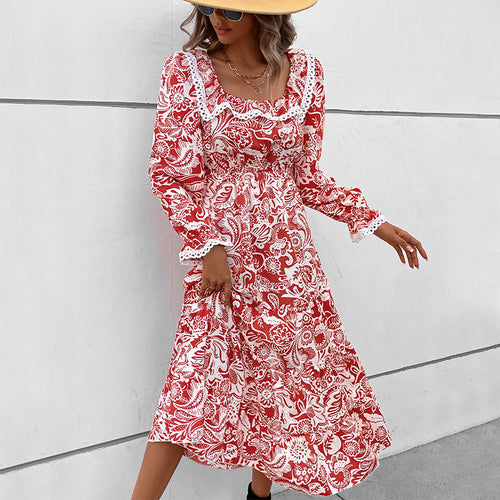 Damen Vintage Maxikleid mit Blumendruck Drune