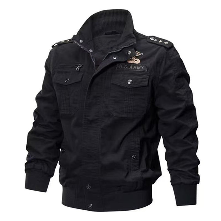 Herren Militärische Bomberjacke mit Epauletten, Stehkragen und Utility-Taschen Drune