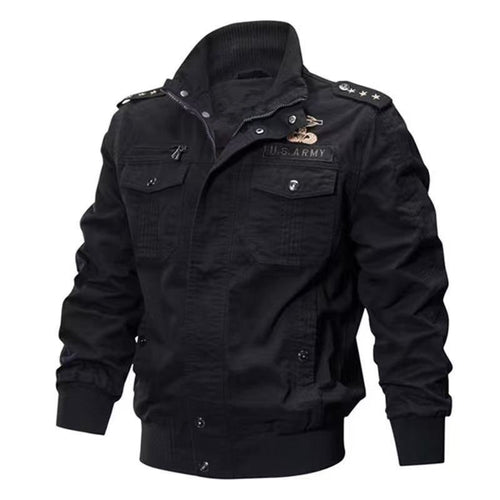 Herren Militärische Bomberjacke mit Epauletten, Stehkragen und Utility-Taschen Drune