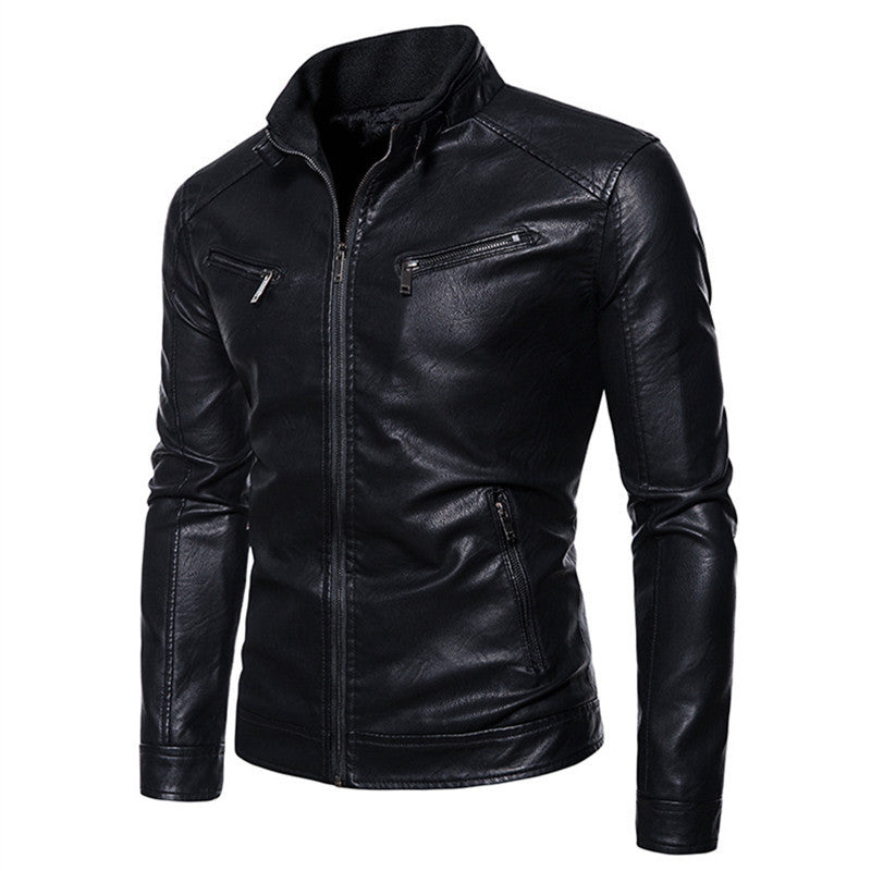 Herren modische Bikerjacke aus Kunstleder mit praktischen Reißverschlusstaschen Drune